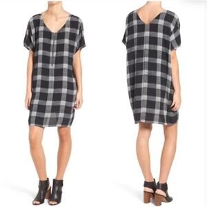 Madewell Womens Buffalo Check Dress Short Sleeve 1/4 Zip Black White Size XS